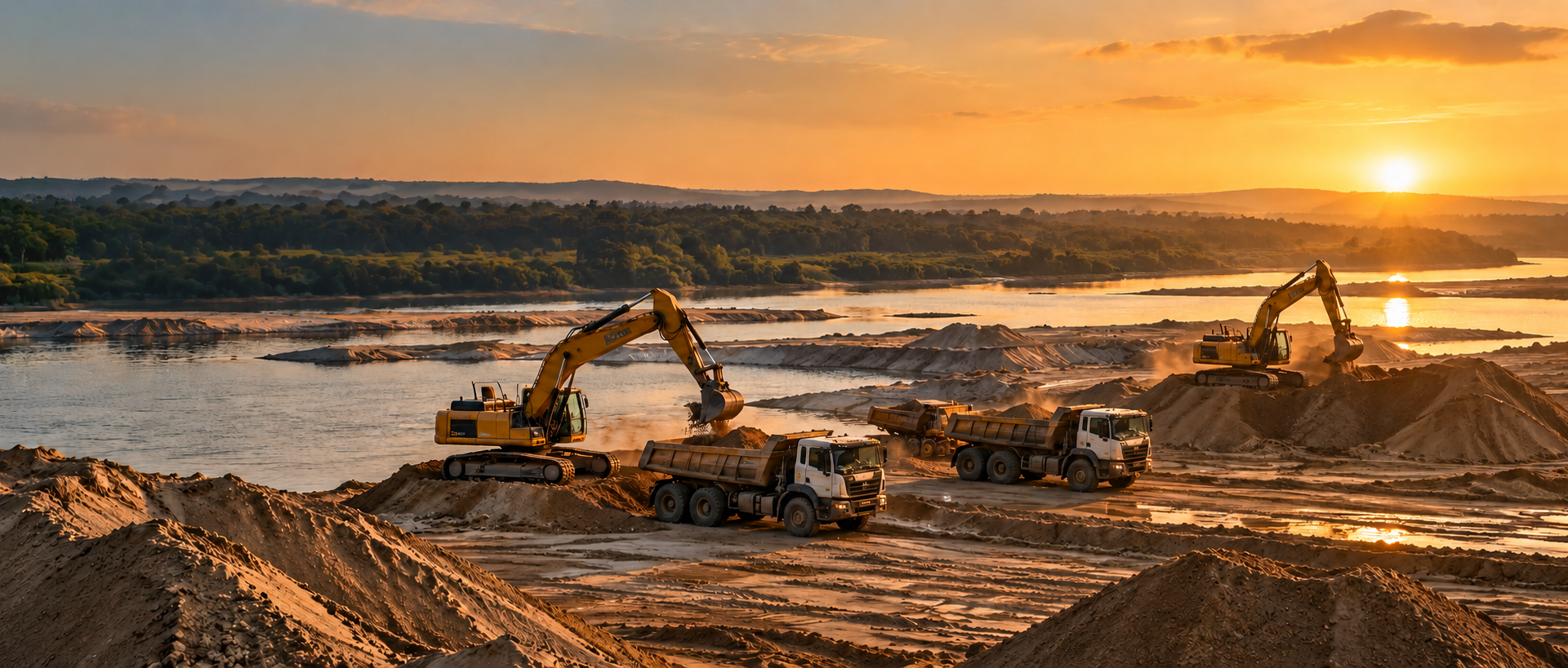 Heavy excavator loading material on a working mineral bench